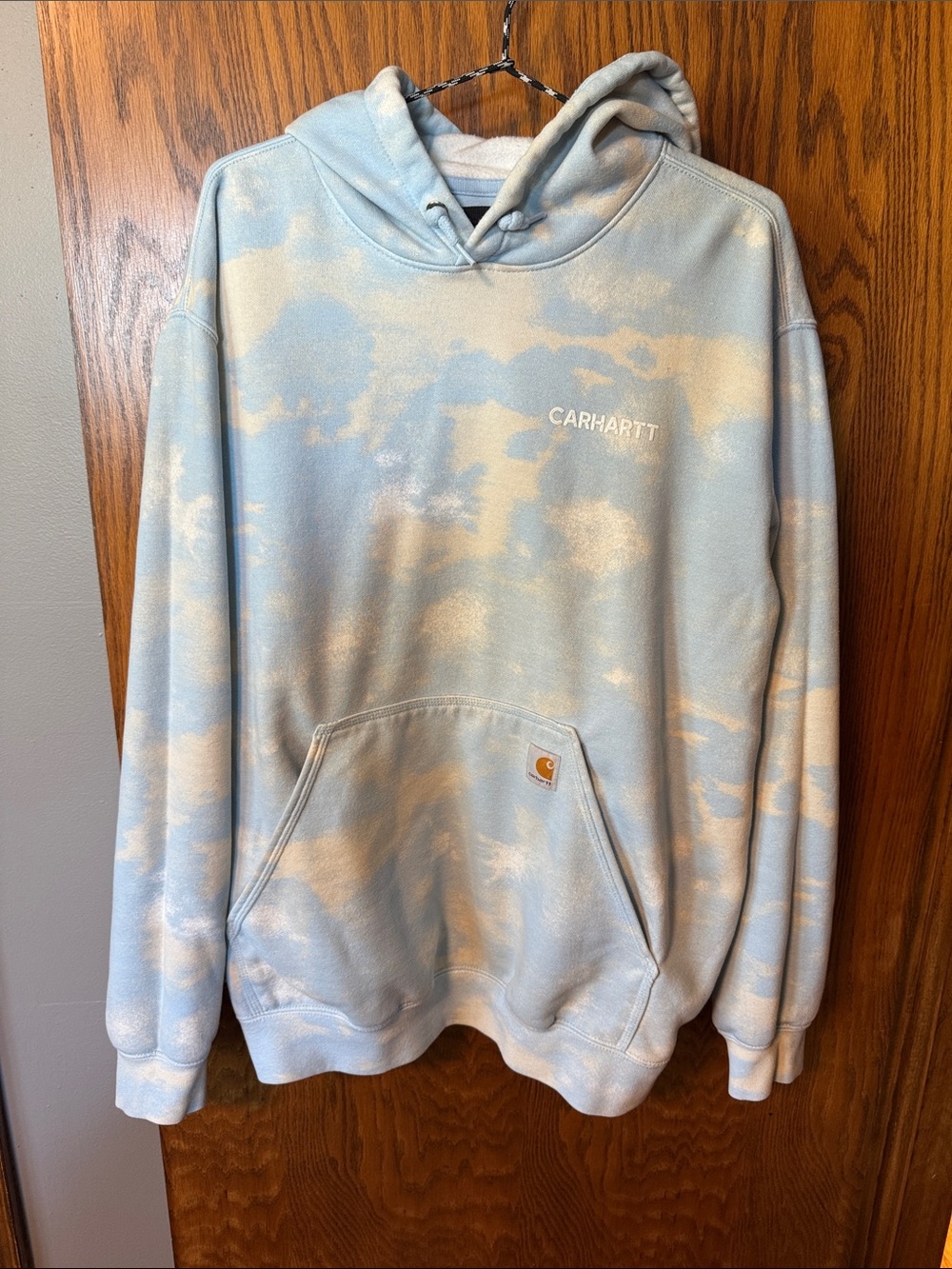 Carhartt Men’s Light Blue and Cream Tie-Dye Crewneck Hoodie